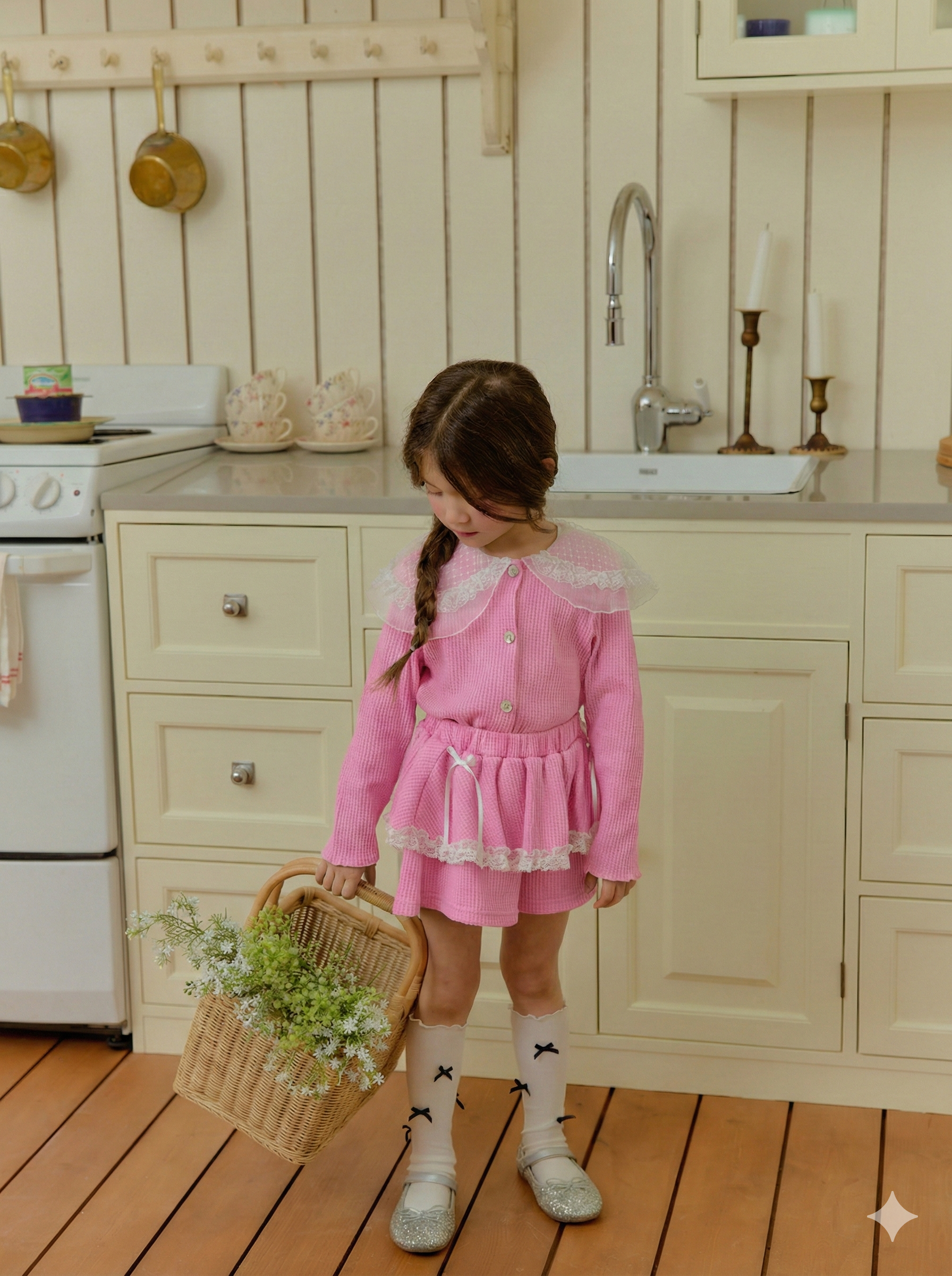 Lace Collar Cardigan Pink