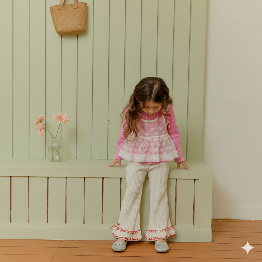 Frill Bootcut Pants Ivory