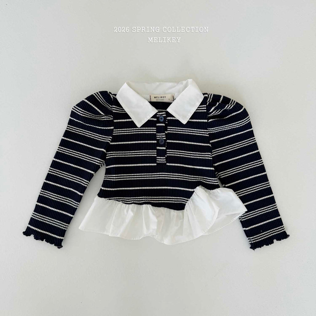 Diagonal Frill Collar Top Navy