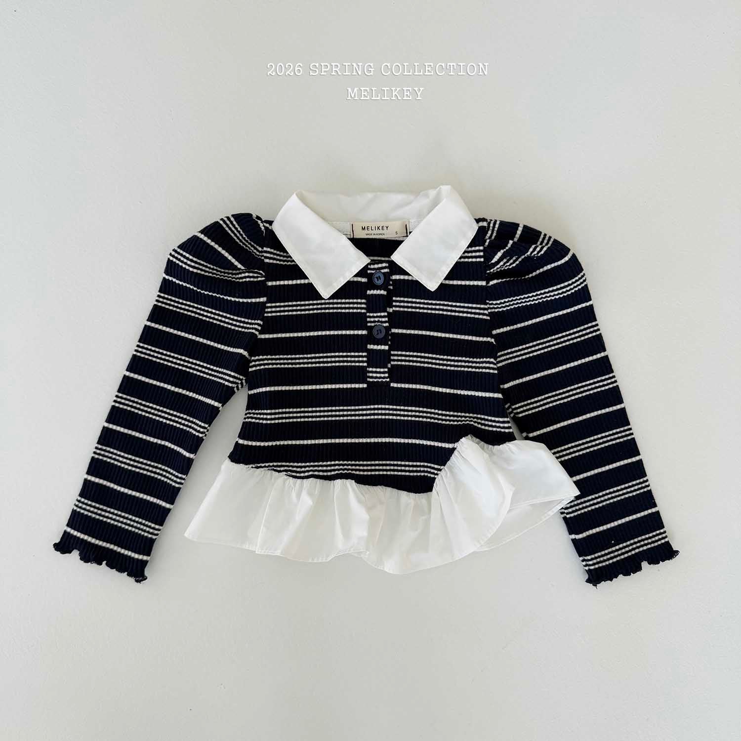 Diagonal Frill Collar Top Navy