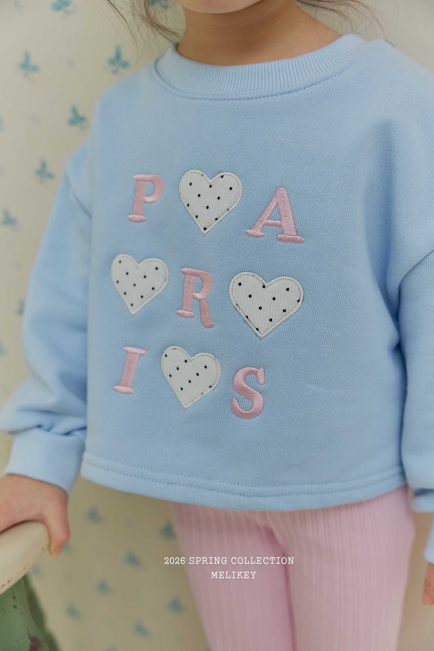 Paris Heart Sweatshirt Sky Blue