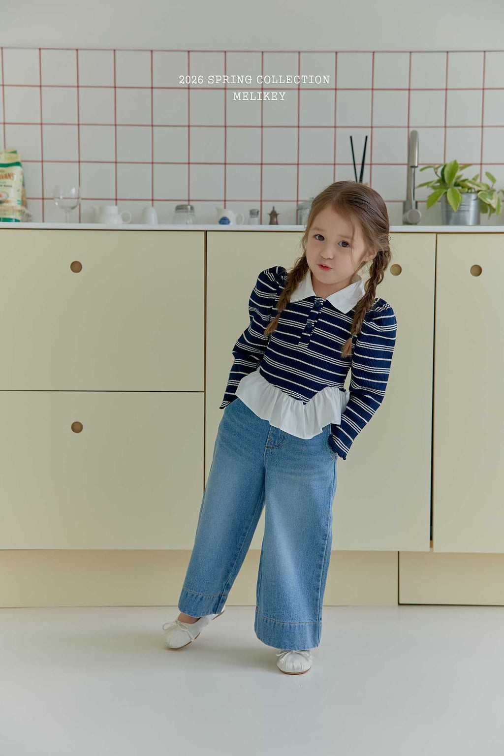 Diagonal Frill Collar Top Navy