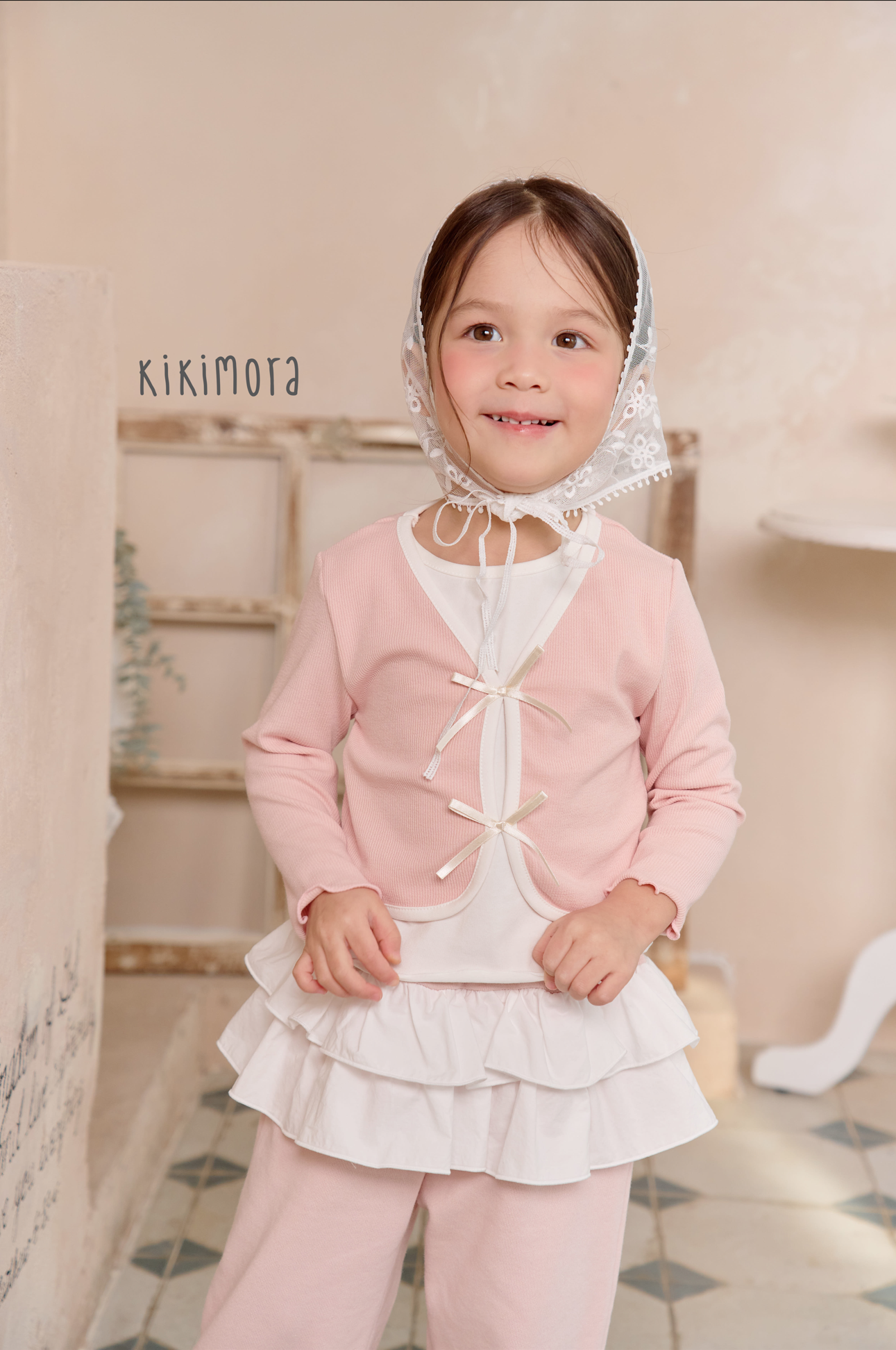 Layered Cardigan T-Shirt Pink